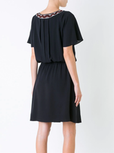 Load image into Gallery viewer, Tory Burch Dress Womens 8 Black Silk Short Sleeve Embroidered Blouson Short
