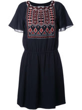 Load image into Gallery viewer, Tory Burch Dress Womens 8 Black Silk Short Sleeve Embroidered Blouson Short