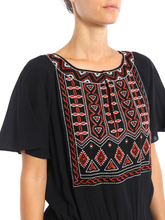 Load image into Gallery viewer, Tory Burch Dress Womens 8 Black Silk Short Sleeve Embroidered Blouson Short