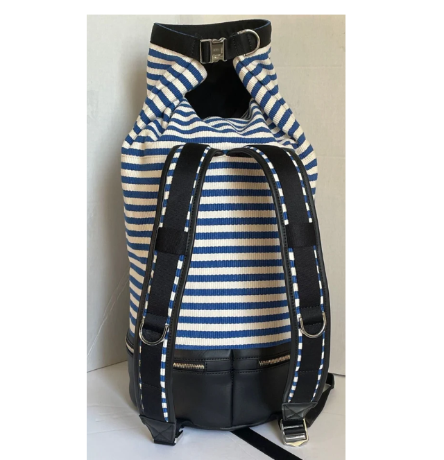 Travel Backpack Duffel XL Blue Canvas Leather Roll Top Weekend Bag WLE