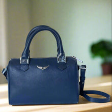 Load image into Gallery viewer, Zadig Voltaire XS Sunny Wings Small Leather Crossbody Bag Blue Top Zip Bowling
