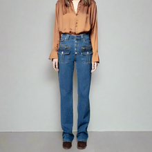 Load image into Gallery viewer, Zadig Voltaire Eyes Jeans Straight Leg Womens High Waist Exposed Button