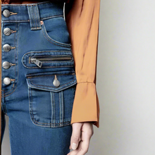 Load image into Gallery viewer, Zadig Voltaire Eyes Jeans Straight Leg Womens High Waist Exposed Button