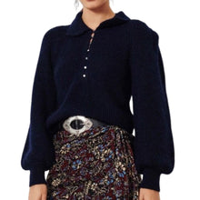 Load image into Gallery viewer, BA&SH Women’s Tilte Puff Sleeve Collared Mohair Wool Knit Blue Sweater, M (2)