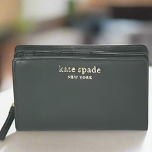 Load image into Gallery viewer, Kate Spade Cameron Medium Bifold Leather Wallet Womens Black Coin Zip Saffiano
