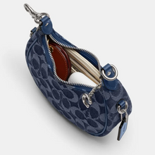 Load image into Gallery viewer, Blue patterned keychain pouch with a zipper on a white background