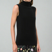 Load image into Gallery viewer, Erdem Womens Large Black Cashmere Turtleneck Sleeveless Cable Knit Sweater
