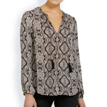 Load image into Gallery viewer, Joie Women's Calla V-Neck Tassel Ties Long Sleeve Paisley Silk Top - Small