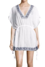 Load image into Gallery viewer, Joie Tunic Beach Dress Coverup M/L White V-Neck Blue Embroidered Cotton