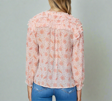 Load image into Gallery viewer, Paige Margret Silk Georgette Shirt Medium Paisley Frill Long Sleeve Sherbert