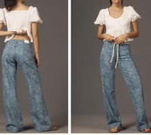 Load image into Gallery viewer, Paige Sonja Floral Low Rise Wide Leg Trouser Jeans Womens 27 Blue Jacquard Long