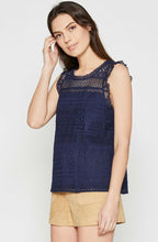 Load image into Gallery viewer, Joie Women's Lupe Lace Ruffle Sleeveless Blue Cotton Dark Blue Tank Top – Large - Luxe Fashion Finds