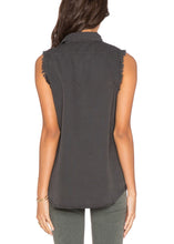 Load image into Gallery viewer, Mother Women's  Sleeveless Fray Foxy Cotton Linen Button Up Charcoal Shirt - Small - Luxe Fashion Finds