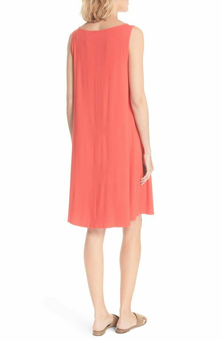 Eileen Fisher Pink Grapefruit Jersey Bateau Neck Knee Length Dress Size X-Small, Women's