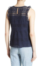 Load image into Gallery viewer, Joie Women's Lupe Lace Ruffle Sleeveless Blue Cotton Dark Blue Tank Top – Large - Luxe Fashion Finds