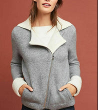 Load image into Gallery viewer, Anthropologie Women's Moto Contrast Collar Grey Sweater Jacket - Small - Luxe Fashion Finds