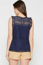 Load image into Gallery viewer, Joie Women's Lupe Lace Ruffle Sleeveless Blue Cotton Dark Blue Tank Top – Large - Luxe Fashion Finds