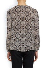 Load image into Gallery viewer, Joie Women's Calla B Silk V-Neck Paisley Print Boho Tassel Tie Black Ivory Blouse - S - Luxe Fashion Finds