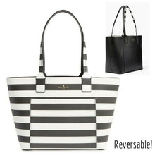 Load image into Gallery viewer, Kate Spade Jones Street Reversible Small Posey Leather Striped Open Top Tote Bag - Luxe Fashion Finds