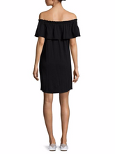 Load image into Gallery viewer, Current Elliott Women's Off Shoulder Ruffle Black Cotton Stretch Jersey Mini Dress - Luxe Fashion Finds