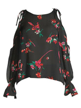 Load image into Gallery viewer, Joie Rosa Women's Silk Pink  Floral Cold Shoulder Bishop Sleeve Black Blouse - Luxe Fashion Finds