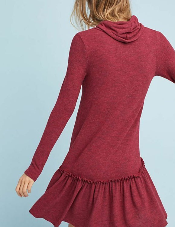 anthropologie drop waist dress Anthropologie Dress Womens Medium Turtleneck Drop-Waist Ruffle Hem Red – Luxe Fashion Finds