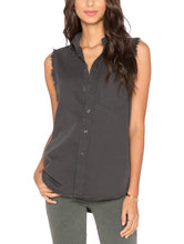 Load image into Gallery viewer, Mother Women&#39;s  Sleeveless Fray Foxy Cotton Linen Button Up Charcoal Shirt - Small - Luxe Fashion Finds