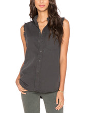 Load image into Gallery viewer, Mother Women's  Sleeveless Fray Foxy Cotton Linen Button Up Charcoal Shirt - Small - Luxe Fashion Finds