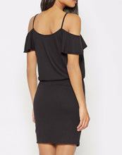 Load image into Gallery viewer, Soft Joie Tahlia Cold Shoulder Black Stretch Jersey Short Blouson Dress - Luxe Fashion Finds