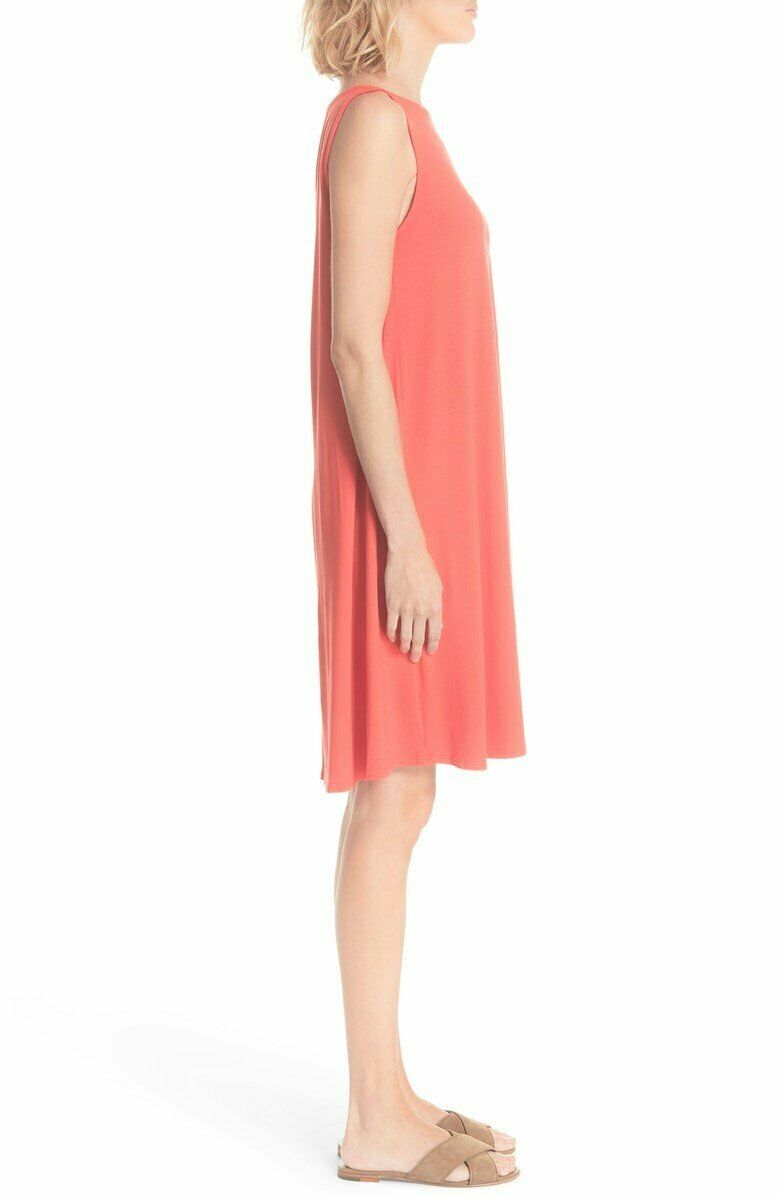 Eileen Fisher Pink Grapefruit Jersey Bateau Neck Knee Length Dress Size X-Small, Women's