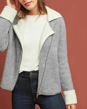 Load image into Gallery viewer, Anthropologie Women's Moto Contrast Collar Grey Sweater Jacket - Small - Luxe Fashion Finds