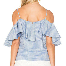 Load image into Gallery viewer, Misa Los Angeles Women's Marina Cold Shoulder Cotton Ruffle Blue Blouse - Large - Luxe Fashion Finds