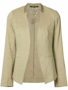 Kobi Halperin Claudia Linen Open Front Lace Trim Tan Blazer Suit Jacket - XS - Luxe Fashion Finds