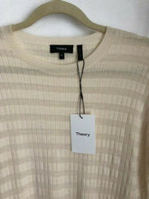 Load image into Gallery viewer, Theory Women&#39;s Hilson S Merino Wool Striped Ivory Crew Neck Long Sweater - M - Luxe Fashion Finds