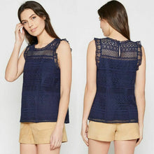 Load image into Gallery viewer, Joie Women's Lupe Lace Ruffle Sleeveless Blue Cotton Dark Blue Tank Top – Large - Luxe Fashion Finds
