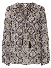Load image into Gallery viewer, Joie Women's Calla B Silk V-Neck Paisley Print Boho Tassel Tie Black Ivory Blouse - S - Luxe Fashion Finds