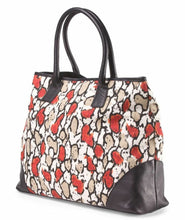 Load image into Gallery viewer, Laura Dimaggio Red Foral Print Canvas Leather Large Beige Tote Shoulder Bag - Luxe Fashion Finds