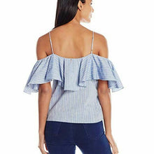 Load image into Gallery viewer, Misa Los Angeles Women's Marina Cold Shoulder Cotton Ruffle Blue Blouse - Large - Luxe Fashion Finds