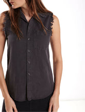 Load image into Gallery viewer, Mother Women's  Sleeveless Fray Foxy Cotton Linen Button Up Charcoal Shirt - Small - Luxe Fashion Finds