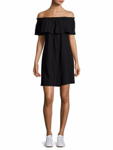 Load image into Gallery viewer, Current Elliott Women's Off Shoulder Ruffle Black Cotton Stretch Jersey Mini Dress - Luxe Fashion Finds