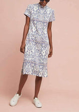 Load image into Gallery viewer, Anthropologie Women&#39;s Lea Mock Neck Short Sleeve Knit Midi Blue Dress - L (Petite) - Luxe Fashion Finds