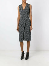 Load image into Gallery viewer, Alice + Olivia Carissa V-Neck Faux Wrap Sleeveless Sheath Gray Dress - 10 - Luxe Fashion Finds