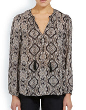 Load image into Gallery viewer, Joie Women's Calla B Silk V-Neck Paisley Print Boho Tassel Tie Black Ivory Blouse - S - Luxe Fashion Finds