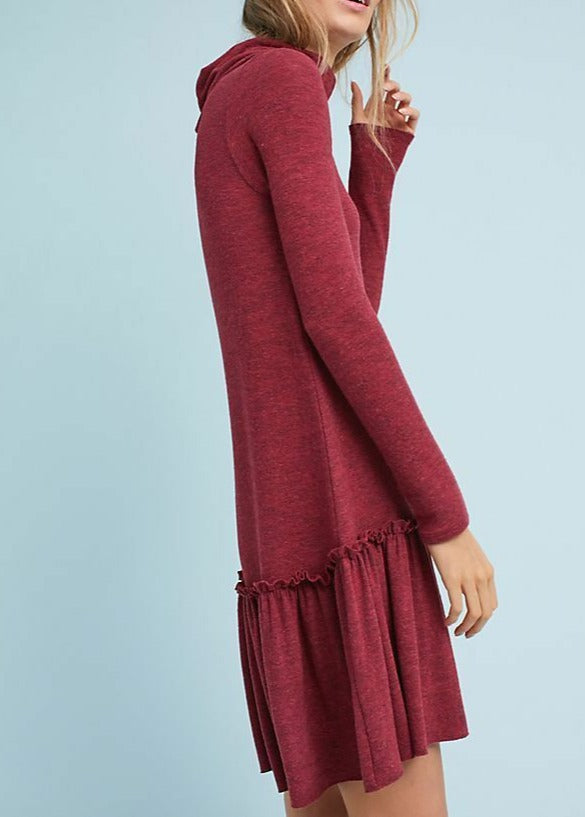 Anthropologie Dress Womens Medium Turtleneck Drop-Waist Ruffle Hem Red –  Luxe Fashion Finds