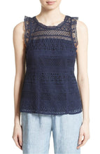Load image into Gallery viewer, Joie Women's Lupe Lace Ruffle Sleeveless Blue Cotton Dark Blue Tank Top – Large - Luxe Fashion Finds