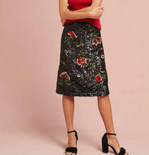 Load image into Gallery viewer, Anthropologie Women's A-Line Knee Length Floral Sequin Black Cocktail Skirt