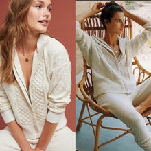 Load image into Gallery viewer, Anthropologie Cardigan Jacket Womens Large Off White Quilted Zip Mock Neck