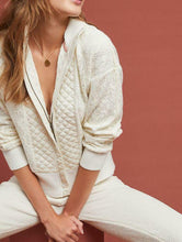 Load image into Gallery viewer, Anthropologie Jacket Womens Large Off White Quilted Zip Mock Neck Cardigan