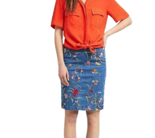 Load image into Gallery viewer, Anthropologie Skirt Womens 0 Blue Pencil Denim Floral Embroidered Short