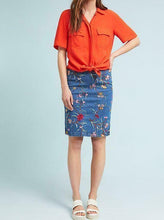 Load image into Gallery viewer, Anthropologie Skirt Womens 0 Blue Pencil Denim Floral Embroidered Short